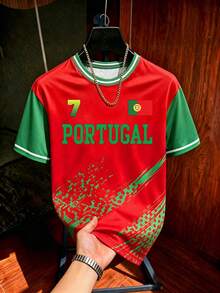 Manfinity Campus Court Men's Plus Size Portugal #7 Colorblock Jersey T-Shirt, Suitable For Matches, Training, Watching Games And Daily Wear - Multicolor - View 1
