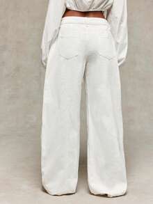 Normani Women's White Jeans With Pockets, Low-Rise Curved-Leg Style, Comfortable 100% Cotton, Straight-Leg Summer Trousers-A Classic, Casual Denim Look. - Beige - View 4