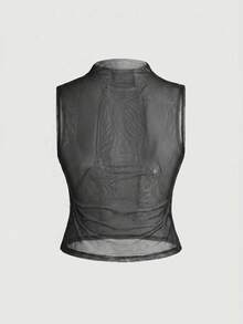 ROMWE Gothic Dark Skull Sexy Mesh Women's Top - Black - View 2