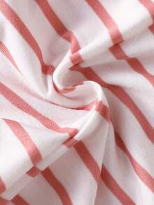 SHEIN Playful Pals Infant Girls Casual Striped Romper Spring/Summer - Pink - View 6