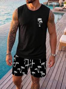 VIVINTIMO Set Tank Top Pria Regular Fit Motif Kelapa Gaya Liburan, Cocok untuk Liburan di Pulau, Liburan Hawaii, Satu Set untuk Padu Padan yang Mudah, Hadiah Istimewa untuk Pacar - MultiWarna - View 5