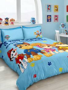 SHEIN | PAW Patrol 3件組藍色可愛小狗印花被套組（1件被套 + 2件枕套，不含芯），超細纖維材質，柔軟保暖，多尺寸可選，適用單人床/雙人床/加大床/特大床，可愛床上用品，春夏配色 - 寶藍色 - 查看 4