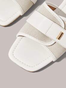 Styleloop Women Shoes Multi-Colored Canvas Splicing Square Toe Flat Bottom Cross Sandals, Simple Casual Style, Suitable For Daily Commuting, Vacation Travel - White 4 - View 3