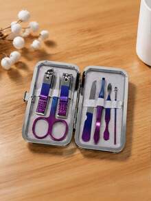 Gradient Stainless Steel Nail Clipper Set With Anti-Splash Nail Scissors, Cuticle Fork, Colourful Gradient Nail Kit - View 5