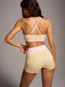 VARSIVA Conjunto deportivo de top corto de cuello halter y shorts con estampado de lunares para mujer - Multicolor - Ver 11