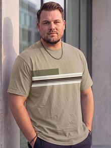 Manfinity LEGND Plus Size Men Stripe Print Round Neck Short Sleeve T-Shirt For Summer - Multicolor - View 1