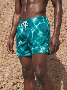 Manfinity KASUA Pantalones cortos de playa casuales con cordón y estampado para hombres, vacaciones - Multicolor - Ver 6