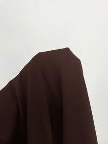 SHEIN Essnce Plus Size Women's Casual Elastic Waist Baggy Pants Chocolate Brown Textured Wide Leg Cropped Pants Formal Vacation Autumn - Brown - View 8