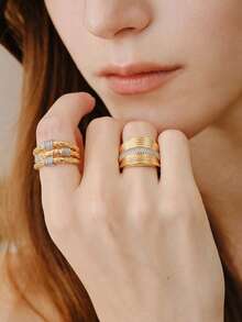 Opalesca Anillo de diseño micro-set - Dorado - Ver 3