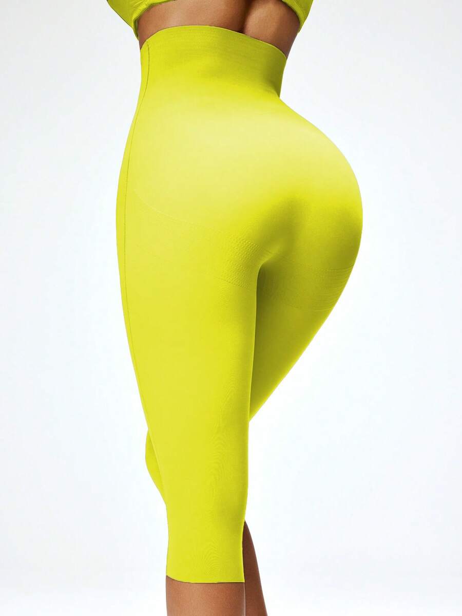 SHEIN 女款塑形七分褲 - 黃色 - 查看 1