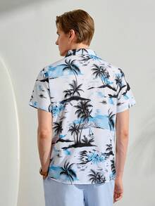 VeloEdit 男士度假棕櫚樹印花休閒短袖襯衫，熱帶海灘風 - 彩色 - 查看 3