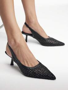 Mnmlis Women's New Woven Vacation Style Back Strap Fashion High Heels Shoes Comfortable Daily Commute Versatile - Black - View 10