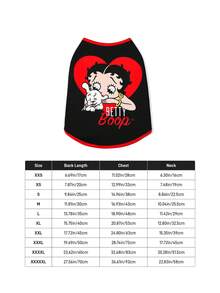 Betty Boop x SHEIN 復古女孩與小狗印花寵物背心，黑色無袖背心配紅色滾邊，適合貓咪與多尺寸狗狗 (XXS-XXXXXL)，透氣卡通風格日常穿著 - 玄黑 - 查看 6