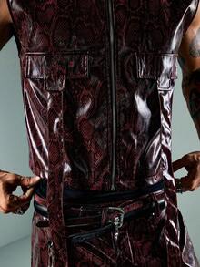 ROMWE MEN Street Life Men's Summer Casual Animal Texture Zipper Vest - Burgundy - View 2