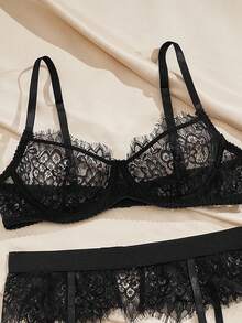 Charlaine French Sexy Eyelash Lace Bra, Women's Lingerie For Daily Wear And Parties, Single Piece - Black - View 8