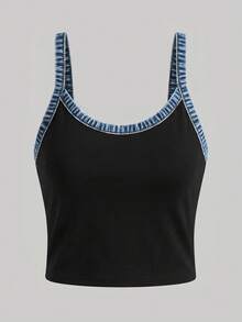Franclia Women's Patchwork Denim Effect Print Casual Camisole - Multicolor - View 2