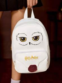 HARRY POTTER X SHEIN 1件巫師學校貓頭鷹主題信封式軟PU皮革後背包，3D蠟封裝飾休閒日用包，適合學校與旅行，魔幻迷與學生的完美禮物 - 白色 - 查看 4