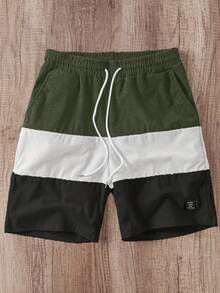 Sorvial Men's Colorblock Drawstring Waist Casual Versatile Daily Shorts, Holiday - Army Green - View 4