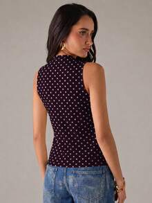 SHEIN BAE Women's Polka Dot Print Multi-Layer Ruffle Halter Top - Maroon - View 2