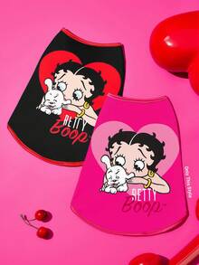 Betty Boop x SHEIN 復古女孩與小狗印花粉色寵物背心，心形背景無袖背心，適合貓咪與多尺寸狗狗 (XXS-XXXXXL)，透氣卡通風格日常穿著 - 洋紅粉 - 查看 2