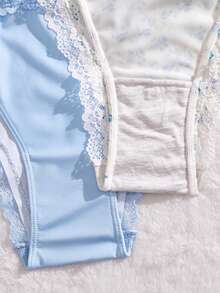 SHEIN 3件組蕾絲拼接花卉印花女款三角內褲 - 彩色 - 查看 6