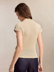 BizChic Apricot T-Shirt With Shoulder Sleeves And Diamond Pattern, Office Commute Business - Apricot - View 4
