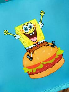 SpongeBob SquarePants | SHEIN 卡通海綿角色主題印花大容量保溫便當袋，藍色飾邊，可攜式保冷手提袋，適用野餐、學校與日常使用 - 藍黃色 - 查看 5