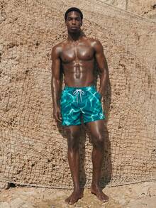 Manfinity KASUA Pantalones cortos de playa casuales con cordón y estampado para hombres, vacaciones - Multicolor - Ver 5