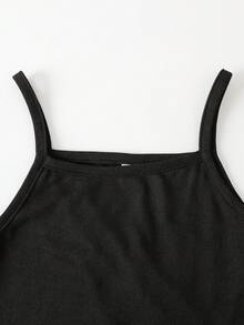 SHEIN 3件套黃色長袖條紋數位印花襯衫、黑色長褲、細肩帶背心，適合春夏戶外穿著 - 黑色 - 查看 5