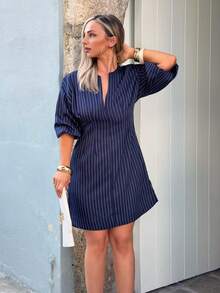 Jeta Ari Women's Elegant Navy Blue And White Summer Petal Sleeve V Neck Mini Dress,Casual Office Work A Line Dresses For Vacation,Holiday & Wedding Guest Wear - Navy Blue - View 6