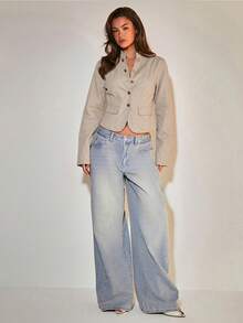 COSMINA Denim Women's Casual Street Wear Elegant Versatile Khaki Single-Breasted Denim Top Everyday Autumn Office Day Time Going Out Night Wear - Apricot - View 4