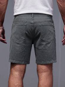 Manfinity Homme 男士街頭風休閒軍綠色大尺碼牛仔短褲 - 軍綠色 - 查看 5