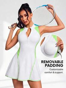 Innovista Innovista 女款拼色拉鍊設計無袖網球洋裝附短褲 - 白色 - 查看 9