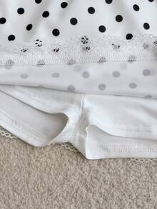 SHEIN Tween女孩法式波點印花蕾絲拼接裙褲 - 白色 - 查看 5
