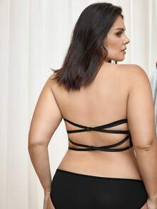 Bralution Plus Size Solid Color Ruched Bandeau Wire-Free Bra - Black - View 1
