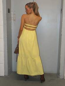 Brooke Lily Gaun Panjang Tanpa Tali Gaya Bohemian, Warna Kuning Bunga Matahari, Musim Semi/Panas, Gaun Kuning Mentega untuk Pesta Elegan - Kuning - View 3
