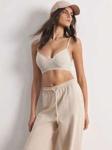 Ocili Ribbed Patchwork Comfortable Casual Everyday Mini Cup Women's Bra - White - View 5