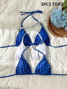 Swim Vcay Springbreak 女款海灘裝 夏季女裝 3件組 女士夏季純色細肩帶性感極簡風比基尼上衣 節慶波希米亞風 - 彩色 - 查看 1