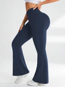 SHEIN Rhythm Era 女款大尺碼瑜伽戶外健身運動緊身喇叭褲 V腰交叉腰基本款 - 彩色 - 查看 5