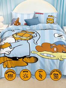 GARFIELD | SHEIN 3件組條紋印花睡衣被套組，磨毛材質，柔軟保暖，多尺寸可選，適用單人床/雙人床/加大床/特大床，可機洗 - 彩色 - 查看 8