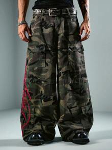 ROMWE MEN Jeans holgados con patrón bordado de camuflaje para hombre - Multicolor - Ver 3