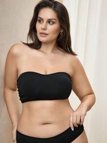 Bralution Plus Size Solid Color Ruched Bandeau Wire-Free Bra - Black - View 5