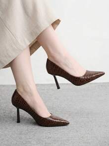 CUCCOO BIZCHIC High Heels Women's New Summer Soft Leather Pointed Thin Heel Low Vamp Commuting Etiquette Professional Shoes - Coffee Brown - View 1