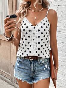 SHEIN Holidaya 女款圖案印花細肩帶背心上衣 圖案 T-shirt 上衣 - 白色 - 查看 4