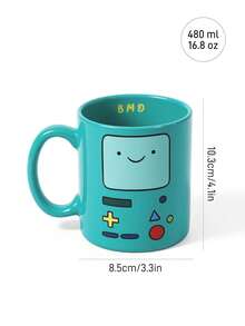 ADVENTURE TIME X SHEIN 1個 10.14oz/300ml 卡通圖案印花陶瓷馬克杯，適用於盛裝水、牛奶、果汁、咖啡、茶，BMO、JAKE、FINN、LUMPY SPACE、冒險時間 - 綠色 - 查看 5