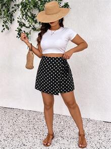 SHEIN Frenchy 大尺碼女款波點休閒度假裙褲 - 黑色 - 查看 5