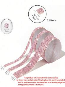 Pink Self-Adhesive Sparkling Crystal Rhinestone Diamond Ribbon, Christmas Decoration Rhinestone Glitter Sticker, DIY Car Computer Makeup Table Crafts, Wedding Party Decoration Sticker Packaging Roll - Light pink - View 8