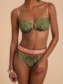 Travachic Damen Vintage Blumen & Palmen Muster Badeanzug Set, geeignet für Strandurlaub, Ausflüge, Kreuzfahrt Party, schick - Verschiedenfarbig - Übersicht 6