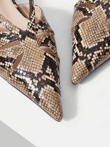 Mnmlis Spring And Summer Snake Print Cross Strap Pointed Heel Workplace Commuting Fashion Shoes - snake pattern - View 3