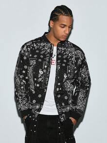 Modcrash Men's Long Sleeve Casual Allover Print Lightweight Jacket, Spring Autumn Fall/Autumn/Winter - Black - View 7